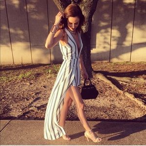 Black and white stripe maxi romper.